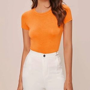 SHEIN Cap Sleeve Solid Orange Tee